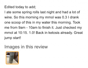 Snapshot of Amazon review of perfect keto's bhb salts